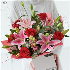  Valentine's Rose and Lily Hand-tied